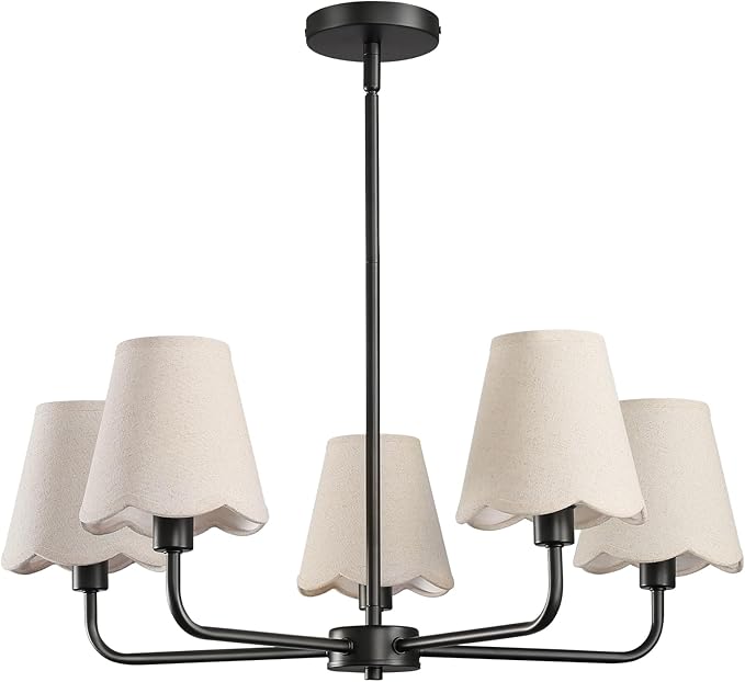 KAISITE Black Chandelier for Dining Room - 5-Light Farmhouse Dining Room Light Fixture Over Table Industrial Kitchen Lighting Fixture Ceiling Hanging Chandelier for Bedroom Living Room Foyer Entryway