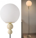 Modern Glass Floor Lamp for Bedroom, 63'' Vintage Mid-Century Floor Lamp with Milky White Frosted Glass Globe Shade for Living Room Corner, Slim Standing Reading Lamp for Office Decor (White)
