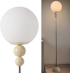 Modern Glass Floor Lamp for Bedroom, 63'' Vintage Mid-Century Floor Lamp with Milky White Frosted Glass Globe Shade for Living Room Corner, Slim Standing Reading Lamp for Office Decor (White)