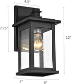 MICSIU Black Outdoor Wall Lantern Light Fixture, 12 Inch Glass Exterior Sconce Light Fixture, Clear Seedy Outdoor Lights for House, Porch, Garage, Garden