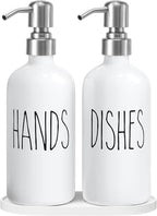 MOMEEMO Soap Dispenser for Kitchen Sink, White Soap Dispenser with Silver Metal Pump, Suitable for Kitchen Decor and Accessories. (White & Silver)