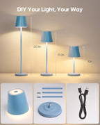 LED Cordless Table Lamp Rechargeable, 3-Height Adjustable, 5500mAh Battery Operated Lamp, 3-Color Dimming Touch Lamp, Portable Lamp for Dining, Bedroom,Camping, Outdoor, Indoor(Blue 2 Pcs)