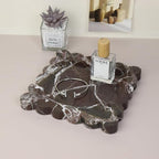 Square Marble Decorative Tray with Scalloped Edge, Luxury Natural Stone Bathroom Vanity Tray, Dresser Top Perfume Coffee Home Kitchen Sink Tray, Key Trinket Ring