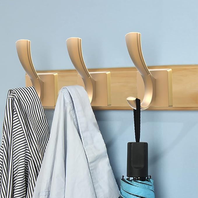Gold Towel Hooks for Wall, Heavy Duty Thick Metal Bathroom Coat Hooks for Hanging Key Robe Hat Backpack, Wall Mount Hooks Bath Kitchen Garage Hooks(8 Pack, Gold)