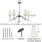 Electro bp;30" Dia 5-Arm Classic Chandeliers Matt Black with White Linen Shades,Light Fixture for Dining Room,Living Room,Bedroom,E12,200W