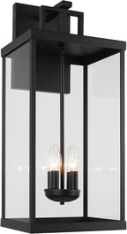 25'' Outdoor Wall Lantern, 4-Light Modern Large Exterior Wall Sconce Light Fixtures, Black Porch Light with Glass, Waterproof Outside Lighting for Patio Front Door Entryway