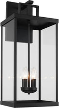 25'' Outdoor Wall Lantern, 4-Light Modern Large Exterior Wall Sconce Light Fixtures, Black Porch Light with Glass, Waterproof Outside Lighting for Patio Front Door Entryway