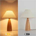 Bedside Table Lamp for Bedroom, Mid-Century Modern Plug in Fabric Shade & Solid Wood Base Desk Lamp, Plug & Play Natural Wood Nightstand Lamp for Living Room, Office, Switch Power Cord 【Bulb Included】