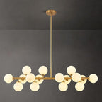 16-Light Globe Sputnik Chandelier, Mid Century Modern Light Fixture Over Table, Brass Gold Linear Chandeliers for Dining Room and Kitchen Island (Milk White Glass Bubble Shades, 40 Inch)