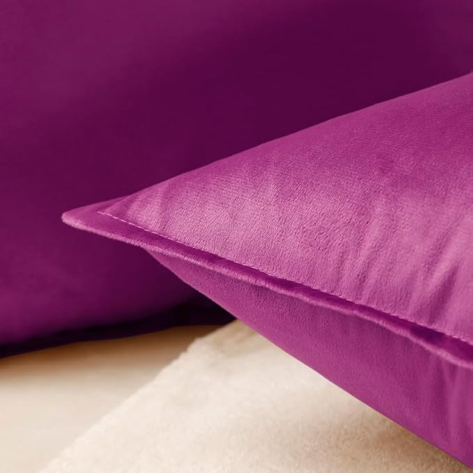 VAKADO Throw Pillow Covers 18x18 Set of 2 Fuchsia Velvet Decor Decorative Couch Cushion Euro Pillowcases with Fringe Home Bed Decoration for Sofa Bedroom Office
