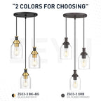 zeyu 3-Light Pendant Lighting, Adjustable Farmhouse Cluster Pendant Light for Kitchen Dining Room, Oil Rubbed Bronze Finish with Clear Glass Shade, ZG33-3 ORB
