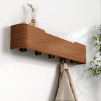 Coat Hooks Wall Mount with Shelf, 4 Hidden Hooks, 16.5 Inch Entryway Organizer for Coats, Hats, Bags, Keys, Decorative Wall Hooks (Brown, 4 Hooks)