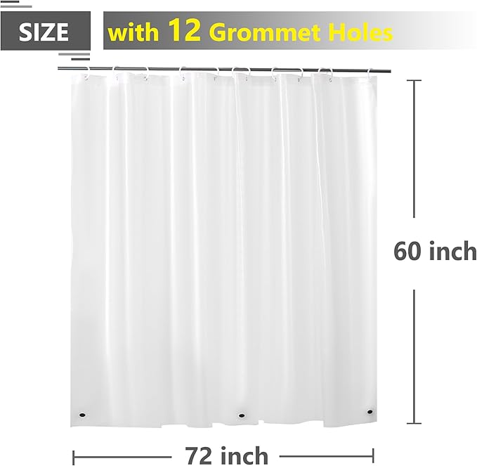 Short Frosted Shower Curtain Liner 60 Inch Length, 8G Heavy Duty Peva Plastic 72W x 60L Shower Curtain with Magnets, Silky Frosted,72x60