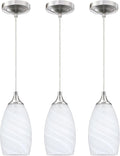 3 Pack 1 Light Indoor Mini Hanging Kitchen Island Pendant Lamps 4.8" Handcrafted Frosted Glass Chandelier Shade Brushed Nickel Finish Bar Dining Room Over Sink