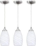 3 Pack 1 Light Indoor Mini Hanging Kitchen Island Pendant Lamps 4.8" Handcrafted Frosted Glass Chandelier Shade Brushed Nickel Finish Bar Dining Room Over Sink