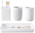 Resin Bathroom Toothbrush Cups Set with Holder and Tray, 4 Pcs Matte White Bathroom Accessories Set Counter Organizer for Sink Home Decor