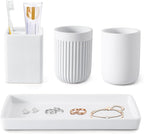 Resin Bathroom Toothbrush Cups Set with Holder and Tray, 4 Pcs Matte White Bathroom Accessories Set Counter Organizer for Sink Home Decor
