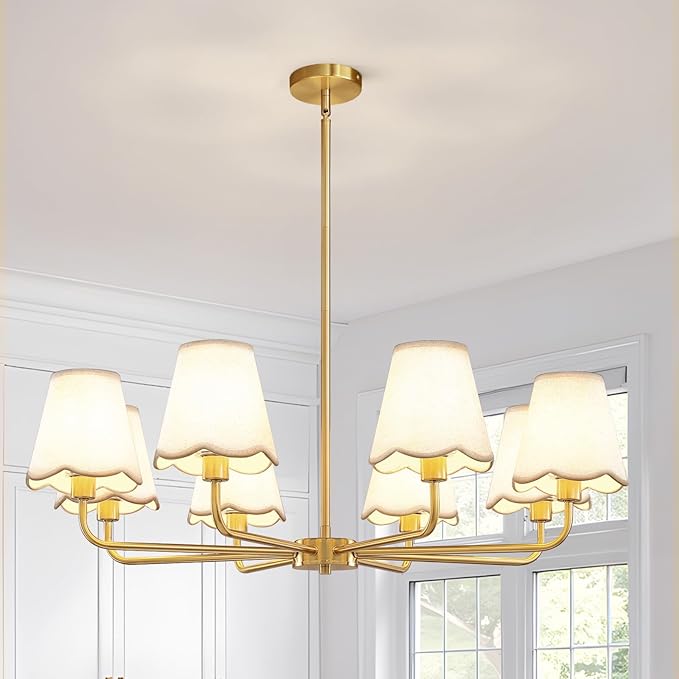 KAISITE Modern Gold Chandelier 8-Light Farmhouse Chandelier for Dining Room Industrial Dining Kitchen Light Fixture Over Table Ceiling Chandelier for Bedroom Living Room Foyer Entryway