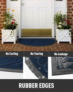 tchdio Door Mat Outdoor Indoor Entrance Doormat-Semicircular Durable Rubber Non Slip Front Door Mat for Outside Inside Entry Entryway Dirt Trapper WelcomeMat for Muddy Paws and Shoes-Blue 17”x30”