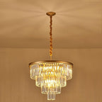 4-Tiers 23.6" Gold Crystal Chandelier Modern 12-Light Contemporary Crystal Pendant Chandeliers Light Fixture Hanging Lighting for Dinning Room Entryway Bedroom Foyer High Ceiling