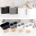 Dedge 3 Slots Bamboo Toothbrush Holder Electric Toothbrush Holder and Toothpaste Holder for Bathroom Countertop Accessories Storage,Toothbrush Holders for Bathrooms, Gray Sandstone Style Organizer