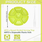 Zhehao 6 Pcs Plastic Divided Serving Trays with 60 Pcs Disposable Fork, 7 Compartments Round Chip Dip Plate, Petal Shape Platter, 10.6'' Snacks Serving Dish for Party Candy Nuts Fruits (Bright Color)