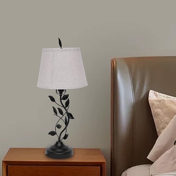 Eapmic Table Lamp with USB Ports,Bedside End Table Lamp Traditional Nightstand Desk Lamp Large Retro Leaf Lamp for Living Bedroom Office (Retro)