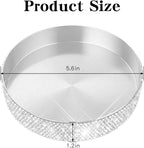 Round Bling Stainless Steel Serving Tray, Shiny Serving Platter for Coffee Table Display, Glitter Rhinestones Decorative Tray for Home Decor (Silver-5.5 inch)