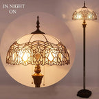 WERFACTORY Tiffany Floor Lamp Crystal Bead White Stained Glass Standing Reading Light 16X16X64 Inches Antique Pole Corner Lamp Decor Bedroom Living Room Home Office S508W Series