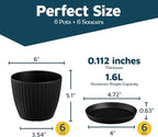Black 6-Inch Plant Pots with Drainage & Saucers 6 Pack, Indoor & Outdoor Planters for Houseplants, Herbs, and Flowers, Durable & Weatherproof Material, Stackable, Lightweight, Minimalist Design