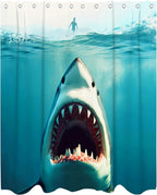 Funny Shark Beach Nautical Underwater Theme Bathroom Bathtubs Fabric Shower Curtain Ocean Animal Shower Curtain Set with 12 Hooks 72x72 inch Polyester Machine Washable, Blue and White