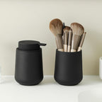 Matte Black Bathroom Accessories 2 Piece Set Plastic Soap Dispenser and Toothbrush Holder for Modern Bathroom Decor