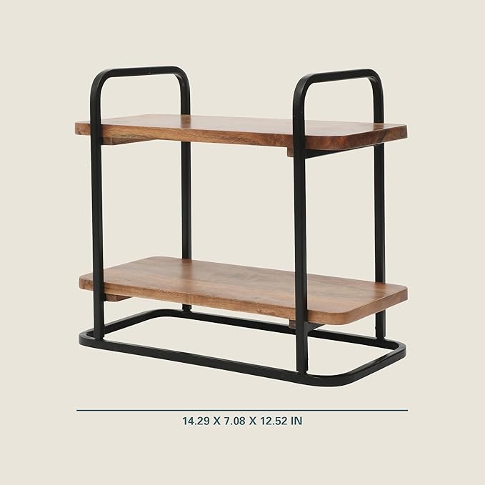 Gibson Home Gracious Dining 2-Tier Wooden Serving Tray with Metal Frame – Acacia Wood Rectangle Charcuterie Board, Cheese Platter, Dessert Display Stand for Buffet, Kitchen, Dining, or Events
