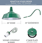 Steel Lighting Co. Redondo Barn Light | Outdoor Wall Mounted | 20 inch Dome | 23 inch Gooseneck | Large Farmhouse Warehouse Light Made in America | Green Exterior/White Interior