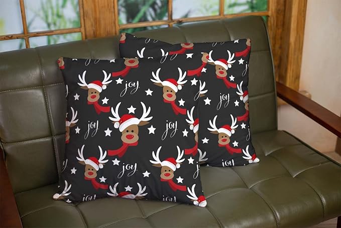 CAPSCEOLL 2PCS Gray Christmas Living Room Pillow Covers 18X18Inch Cute Deer Antlers Christmas and Scarf Snow Star Pillowcover for Bedroom Sofa Living Room Zipper Pillow Cases