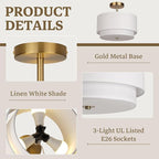 Gold Light Fixtures Ceiling Mount,12.6'' Semi Flush Mount Ceiling Light Fixtures,Nursery Light Fixture with 2-Layer White Shade,Modern Drum Ceiling Lights for Bedroom,Living Room,Hallway