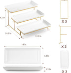 LYEOBOH 3 Tier Serving Stand and Platters Set Large Tiered Serving Platters with Collapsible Sturdier Rack 14 Inches Tiered Serving Tray for Appetizer Fruit, Dessert and Cupcake, White