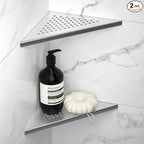 8'' Corner Shower Shelf 2 Pack, 304 Stainless Steel Grout in Shelves for Tiled Wall, Recessed Bathroom Shelf Rack, No Drilling Needed (8'', Silver)