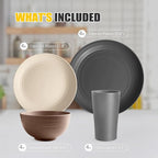 Teivio 16-Piece Kitchen Plastic Wheat Straw Dinnerware Set, Service for 4, Dinner Plates, Dessert Plate, Cereal Bowls, Cups, Unbreakable Plastic Outdoor Camping Dishes, Coastal Multicolor