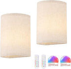 Adhesive Battery Operated Wall Sconce Set of 2, 5000 mAh Battery Rechargeable Bulb with 12 RGB Colors, Stick on Wall Sconce No Drill Wall Lights, Linen