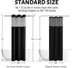 No Hook Waffle Weave Shower Curtain with Snap in Liner Set,Heavy Duty Fabric Textured Bathroom Curtain with Sheer Window,Waterproof & Machine Washable,Black,Stall Size 48x72 Inch