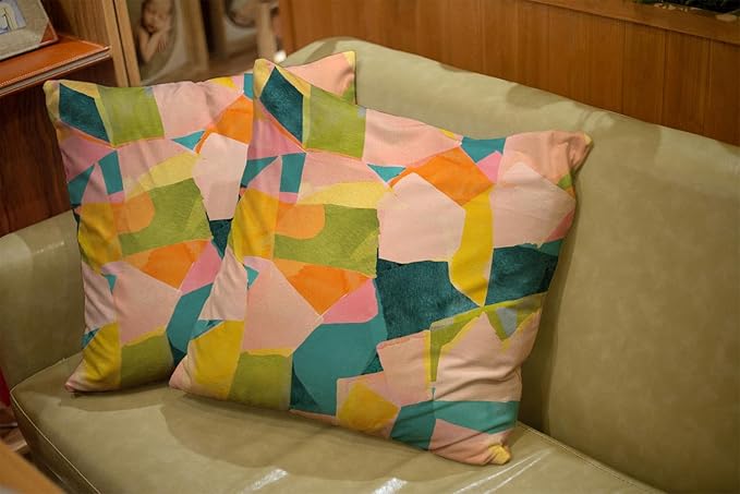 CAPSCEOLL Yellow Holiday Pillow Covers Abstract Artistic Geometric Contemporary Oil Painting Orange Beige 16X16 Inch Set of 2 Pillow Throw Covers for Bedroom Sofa Living Room Zipper Pillow Protector