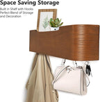 Coat Rack Wall Mount with Hidden Hooks Entryway Hanging Shelf Modern Wood Coat Hanger for Bedroom Kitchen Hallway Bathroom (Walnut, 16.6 Inch Long)
