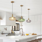 KCO Lighting Modern Gold Globe Pendant Lamp 1-Light Mid Century Antique Brass Dining Pendant Light Amber Glass Farmhouse Pendant Lighting Adjustable Large Vintage Hanging Ceiling Pendant Light