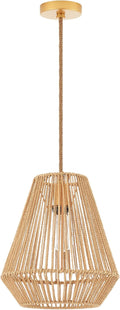 Woven Pendant Lights Hanging Lamp with 12" Hand Rattan Basket Shade Antique Brass Brush Paint Finish for Kitchen Island Farmhouse Dining Room Bar Bedroom Foyer Hallway