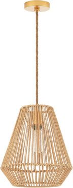Woven Pendant Lights Hanging Lamp with 12" Hand Rattan Basket Shade Antique Brass Brush Paint Finish for Kitchen Island Farmhouse Dining Room Bar Bedroom Foyer Hallway
