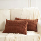 Fancy Homi Rust Decorative Throw Pillow Covers 12x24 Inch for Living Room Couch Bed Sofa, Rustic Farmhouse Boho Home Decor, Soft Striped Corduroy Rectangle Cushion Case 30x60 cm
