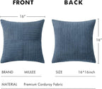 MIULEE Blue Corduroy Pillow Covers Pack of 2 Boho Decorative Spliced Throw Pillow Covers Soft Solid Couch Pillowcases Cross Patchwork Textured Cushion Covers for Living Room Bed Sofa 16x16 inch