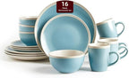 Rock Ridge Speckled Stoneware Dinnerware Set (16pc Set, Turquoise and Ivory)