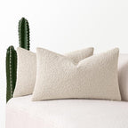 MIULEE 12x20 Inch Christmas Decorative Lumbar Throw Pillows for Bed Set of 2 Textured Boucle Neutral Winter Throw Pillow Covers Natural Beige Accent Solid Couch Pillowcases Sofa Livingroom Home Decor